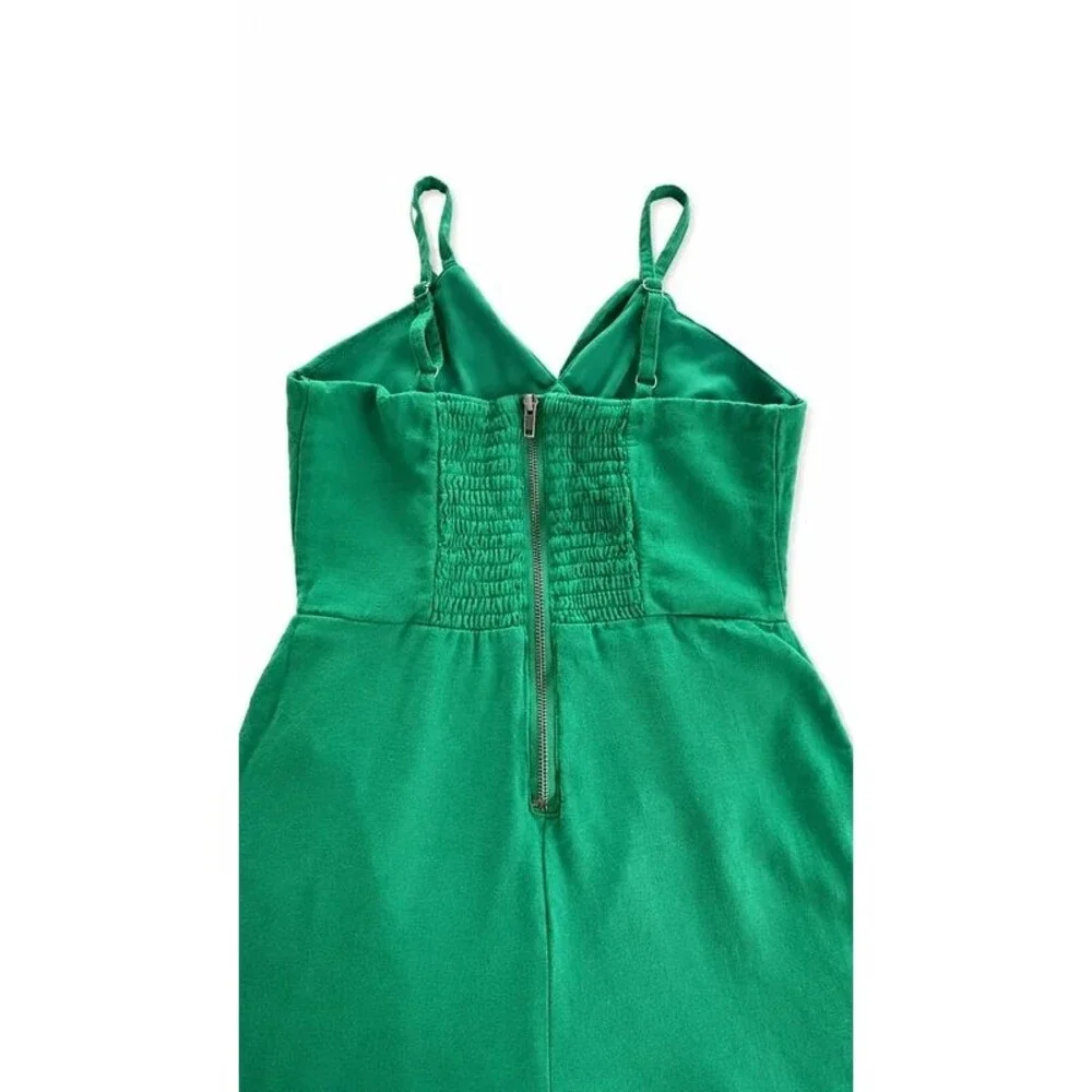 GB Girls Green Ruffle Wrap Jumpsuit Size 7 Wide Leg Adjustable Straps